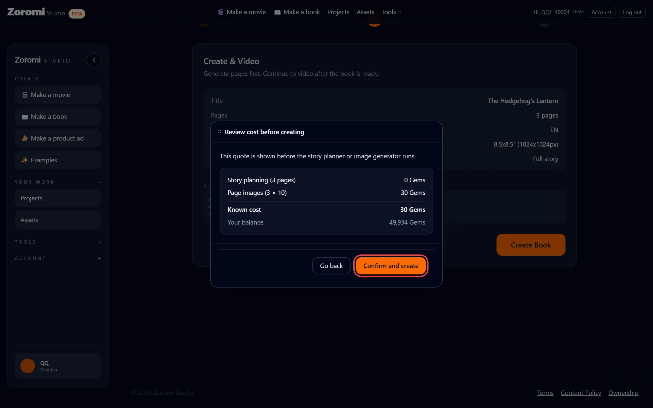 Confirm the cost