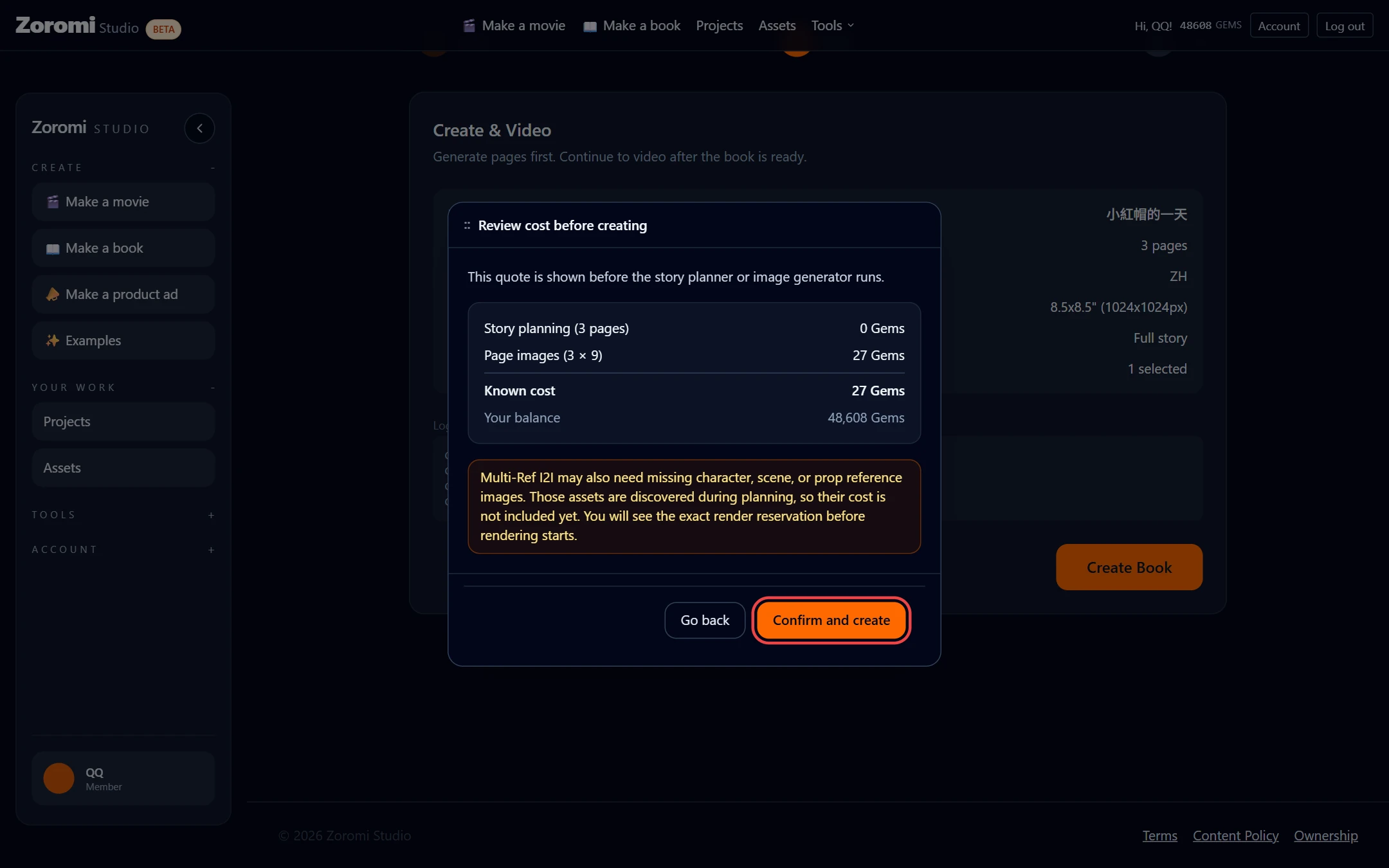 Confirm the cost