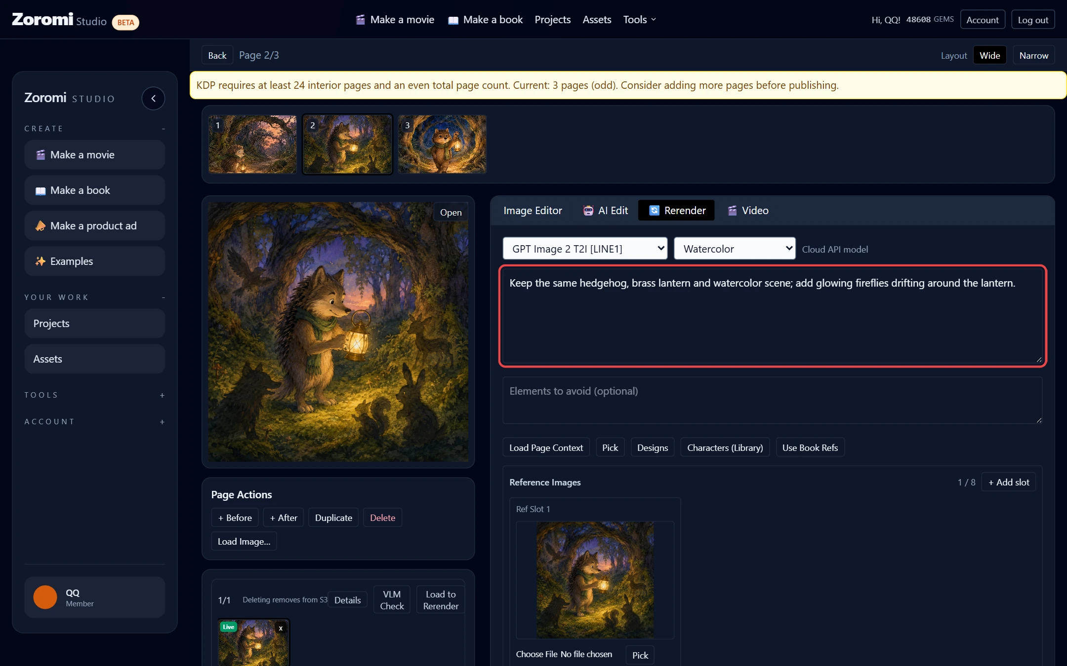 Describe the change in the Rerender tab