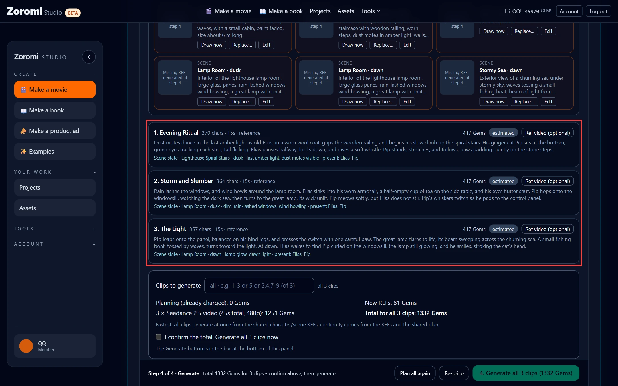 Plan the cast and price every clip