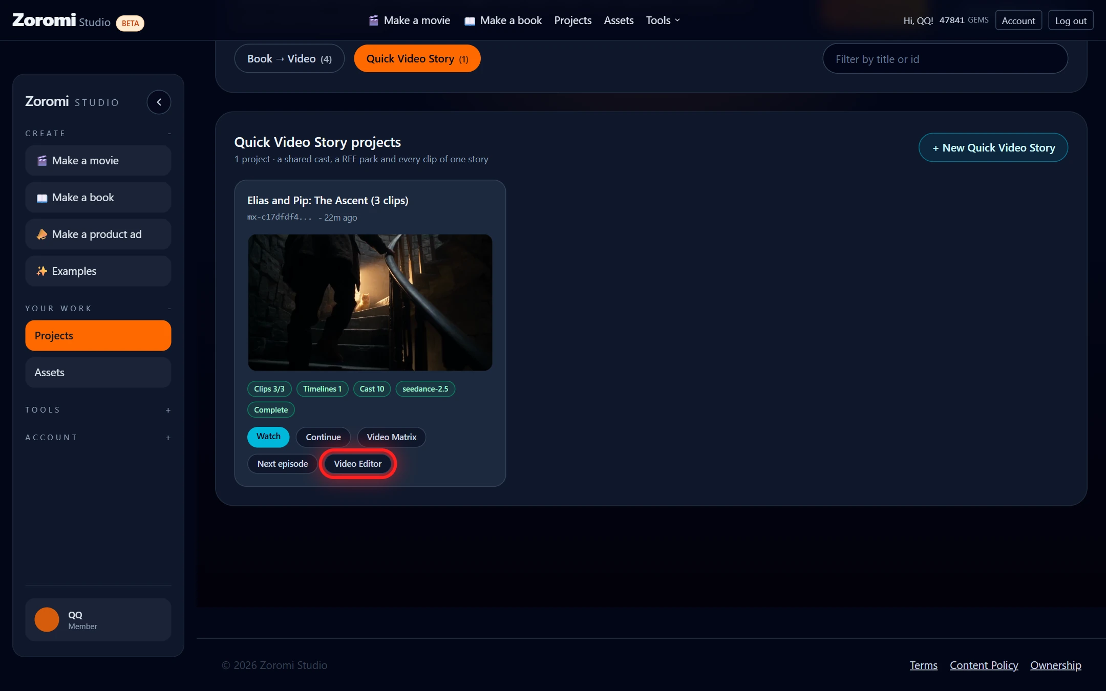 Open your project in the Video Editor